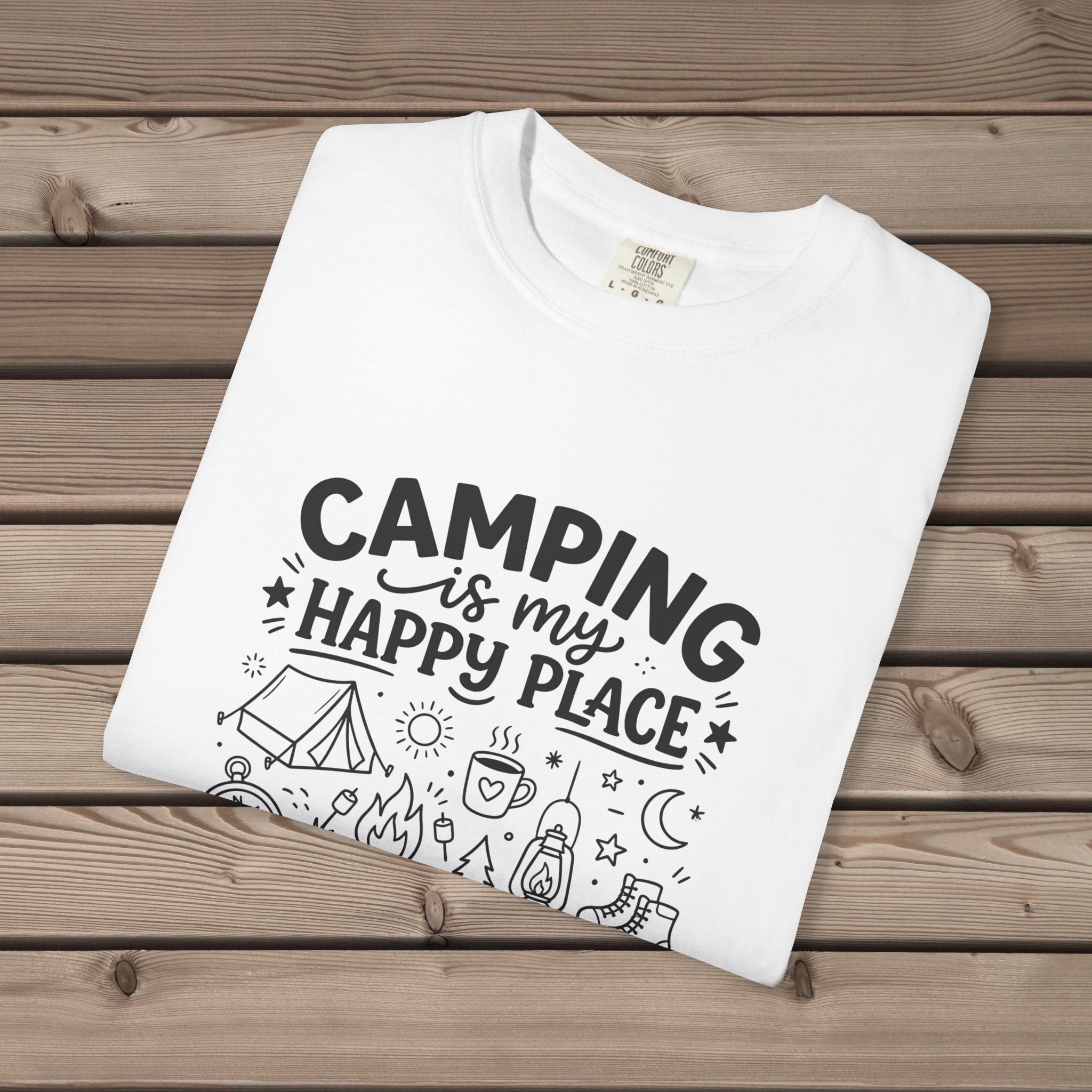 Camping Is My Happy Place Doodle T-Shirt
