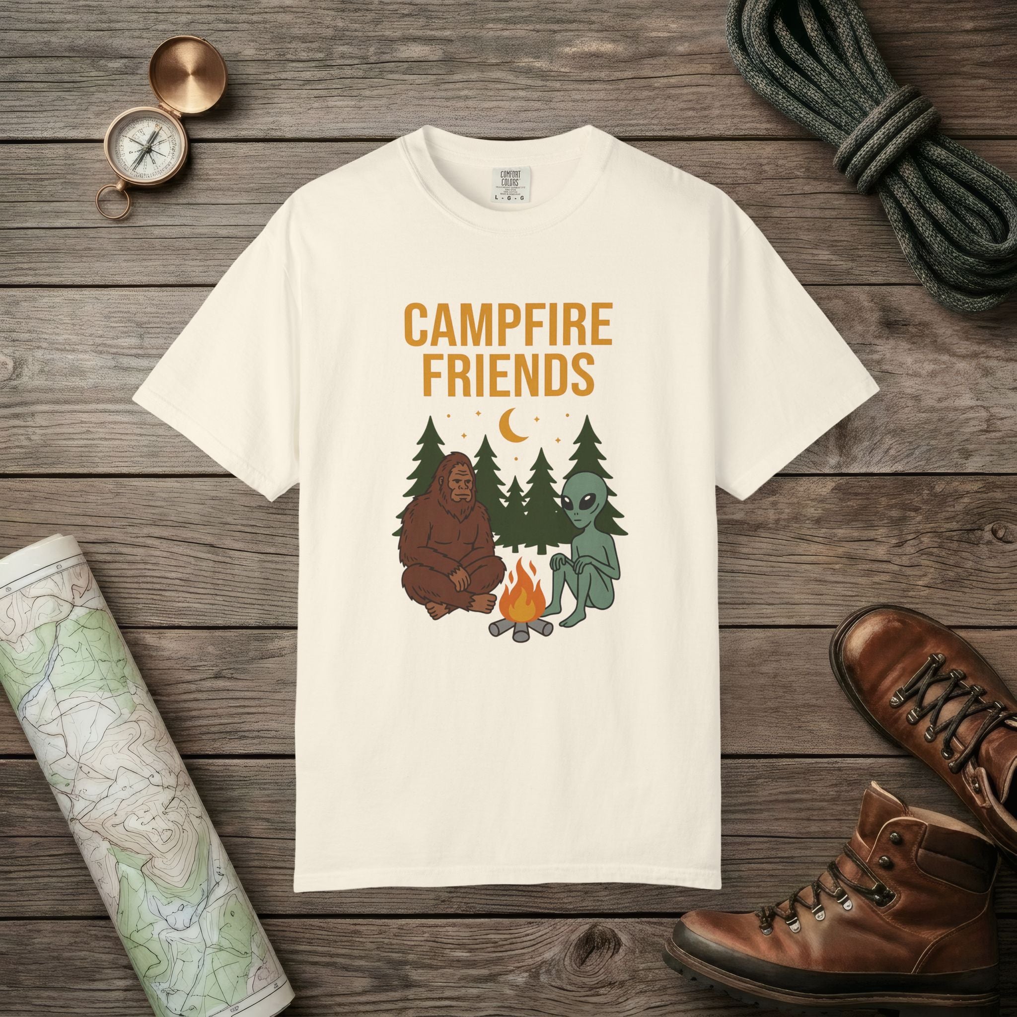 Bigfoot And Alien Campfire T-Shirt