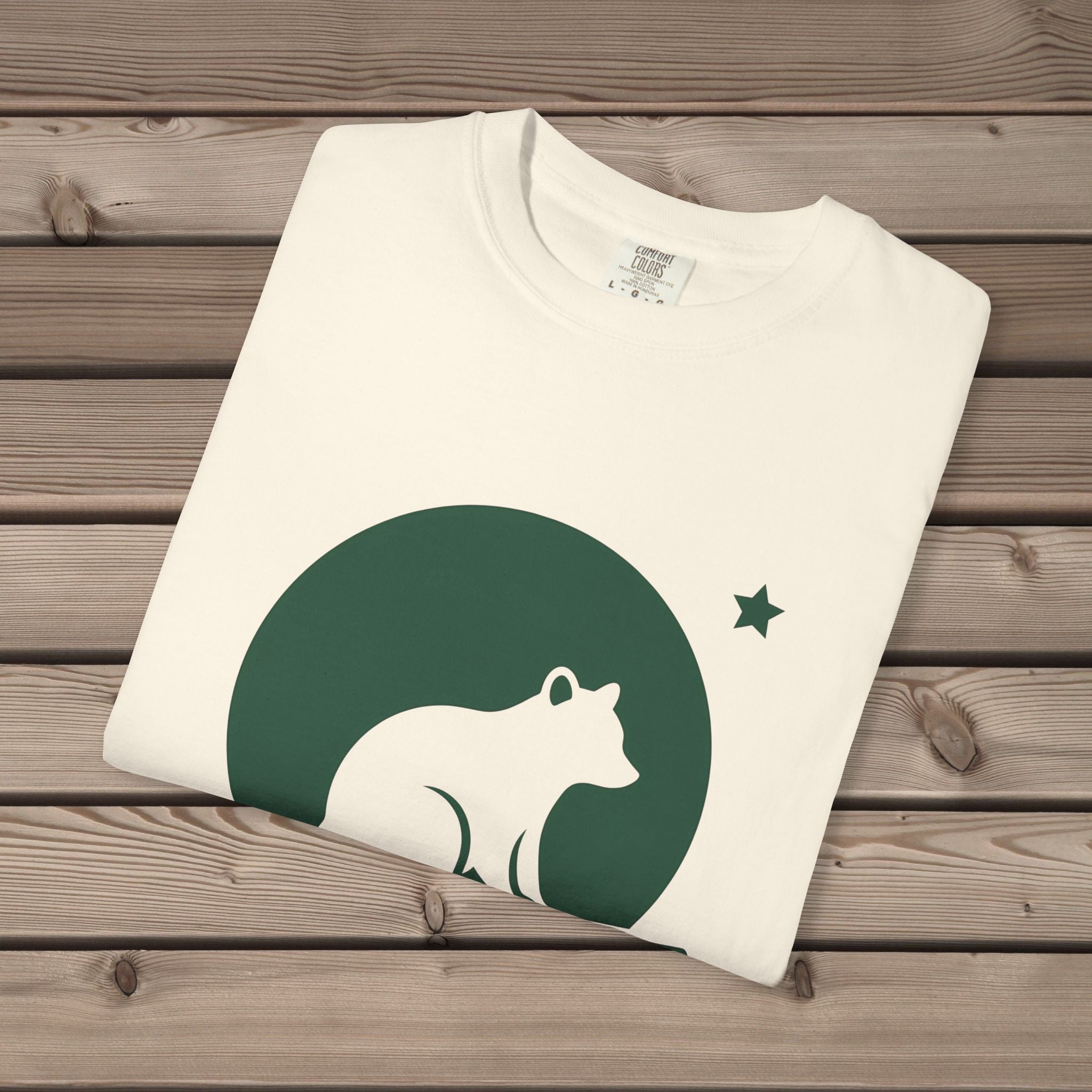 unisex graphic t-shirt with "Raccoon Moon Silhouette" design