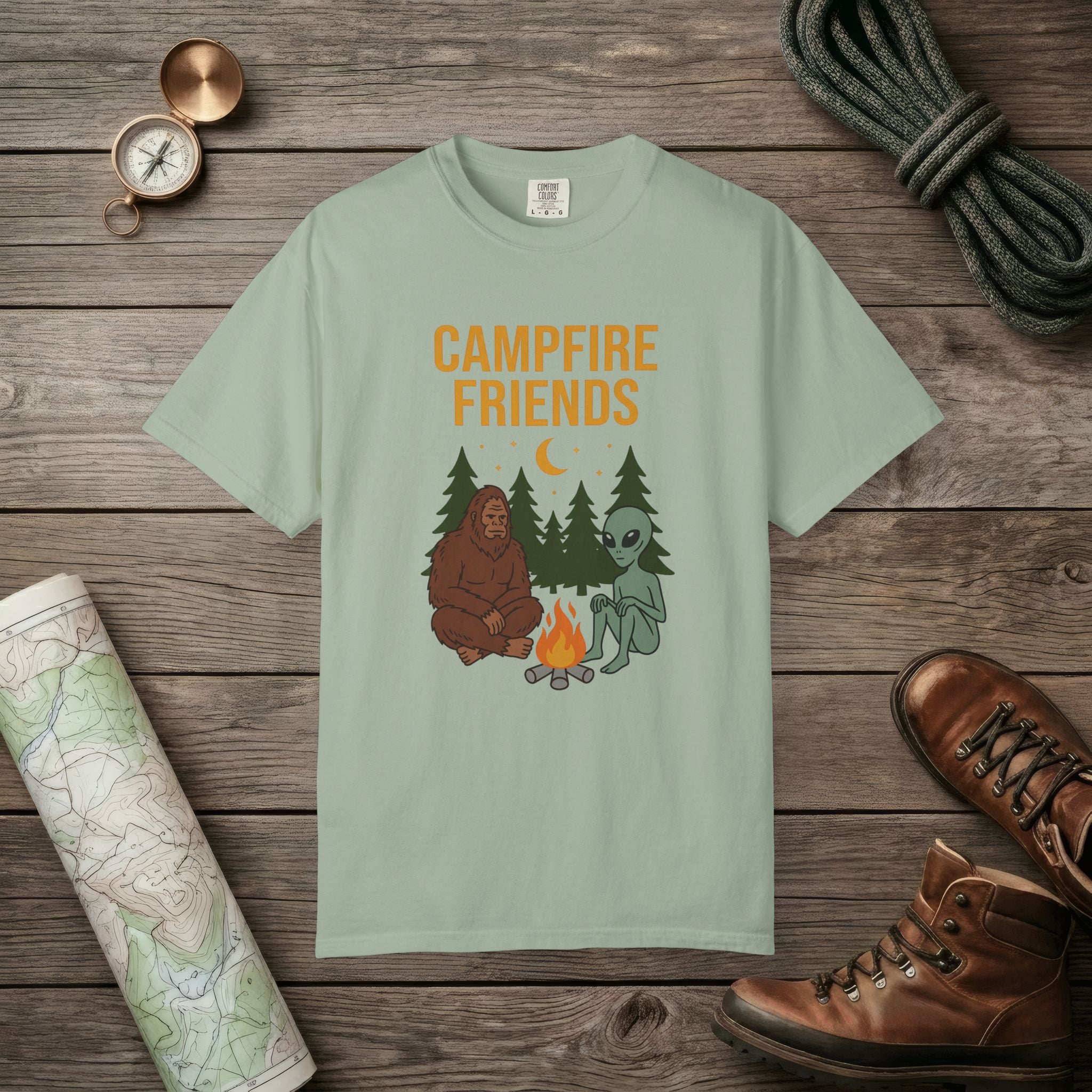 Bigfoot And Alien Campfire T-Shirt