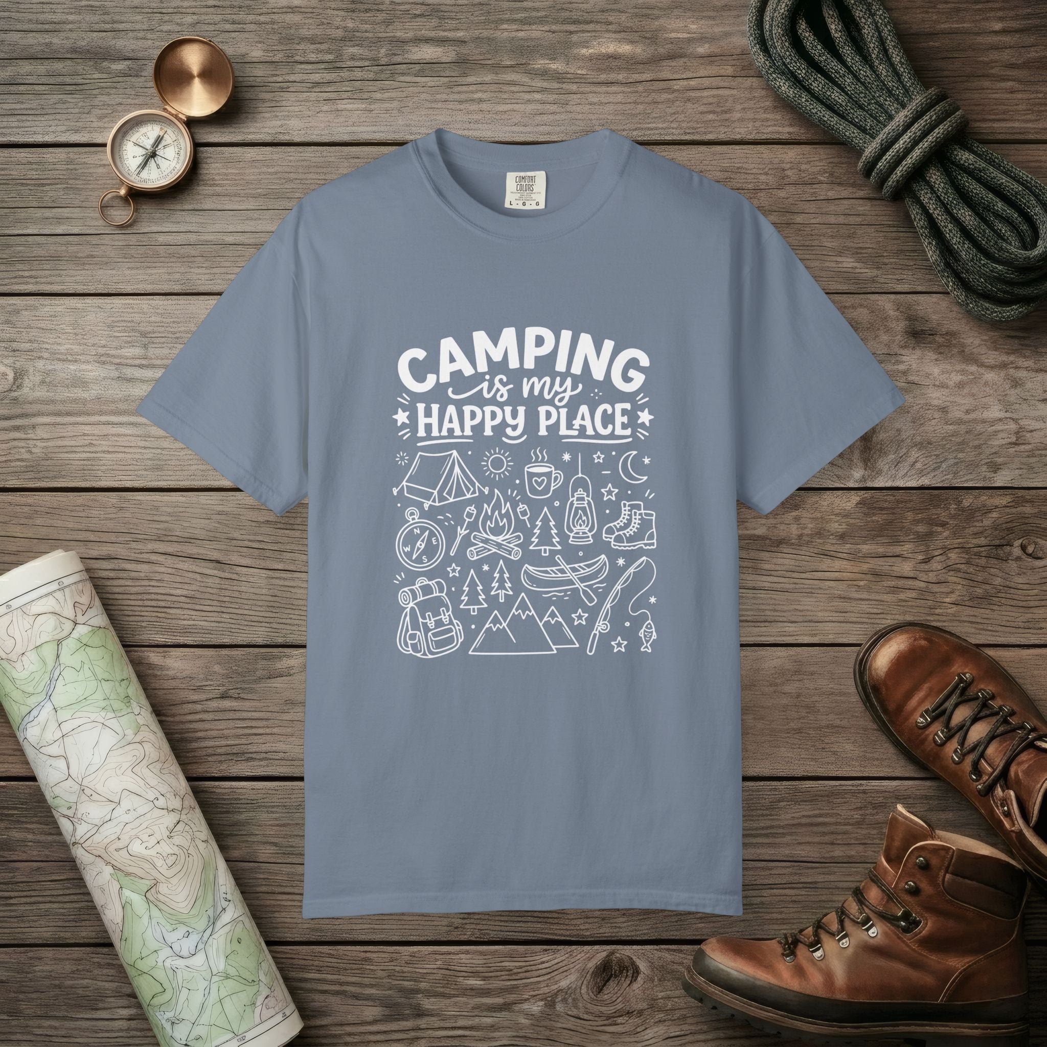 Camping Is My Happy Place Doodle T-Shirt