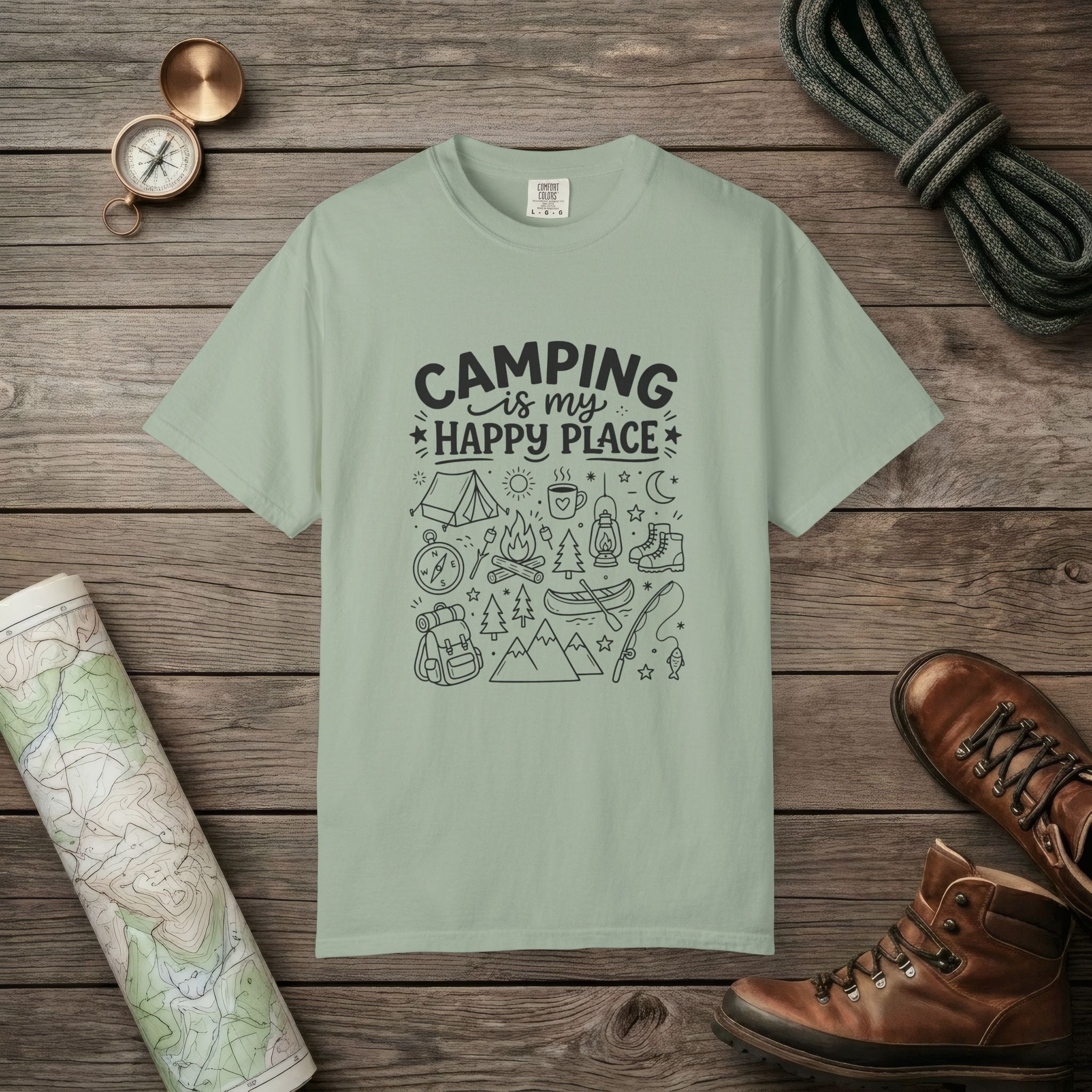 Camping Is My Happy Place Doodle T-Shirt