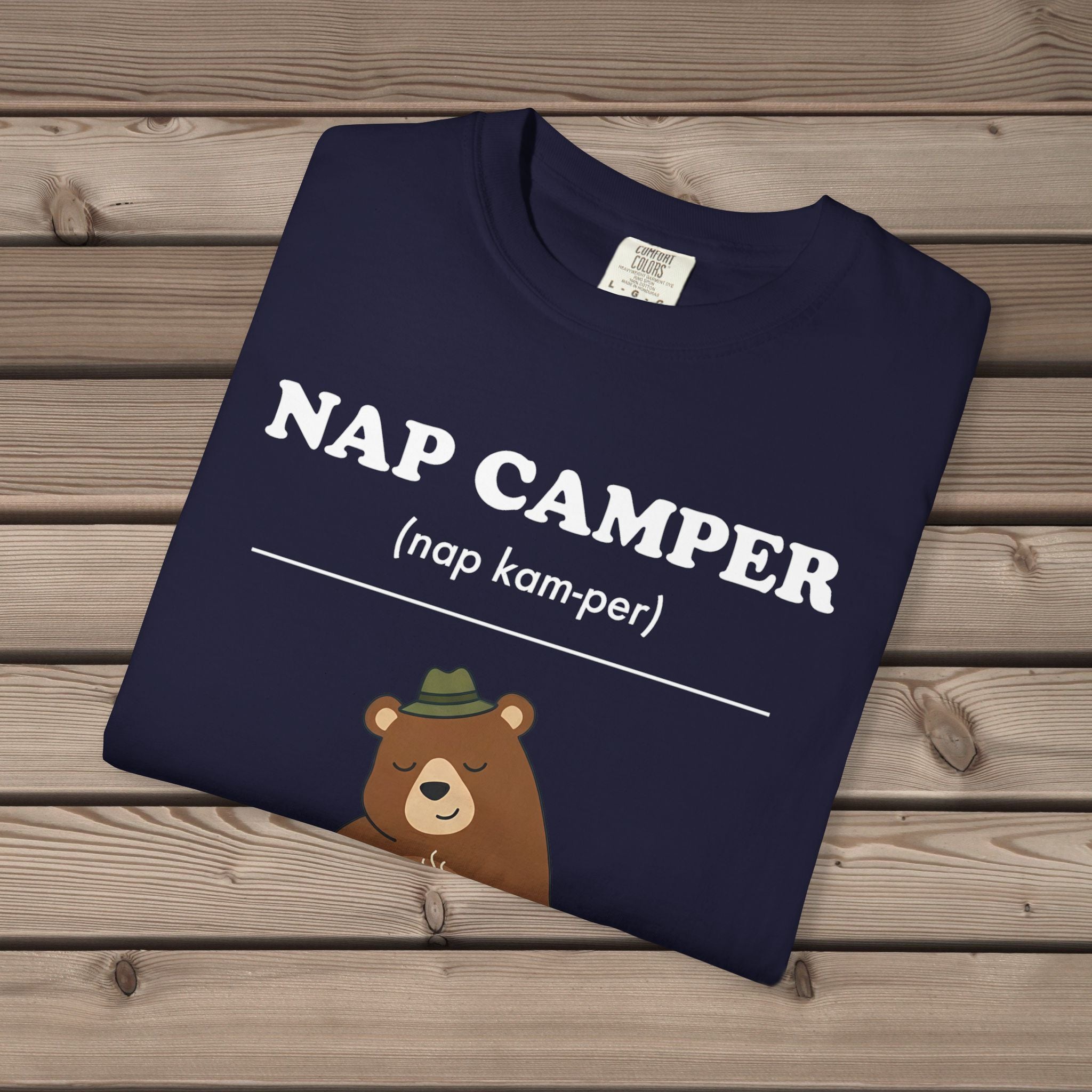 unisex graphic t-shirt with "Nap Camper Definition" design