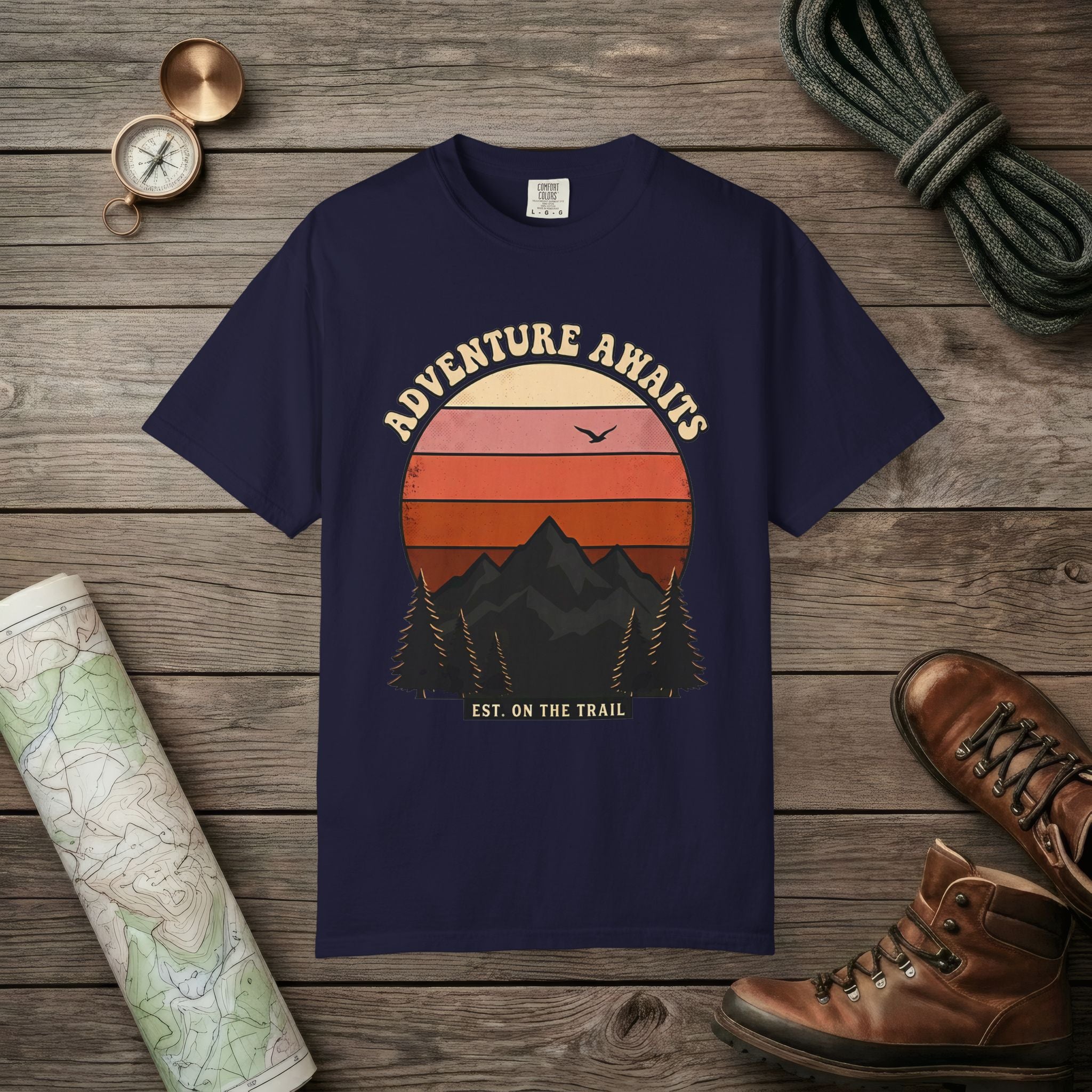 Adventure Awaits Retro Sunset T-Shirt