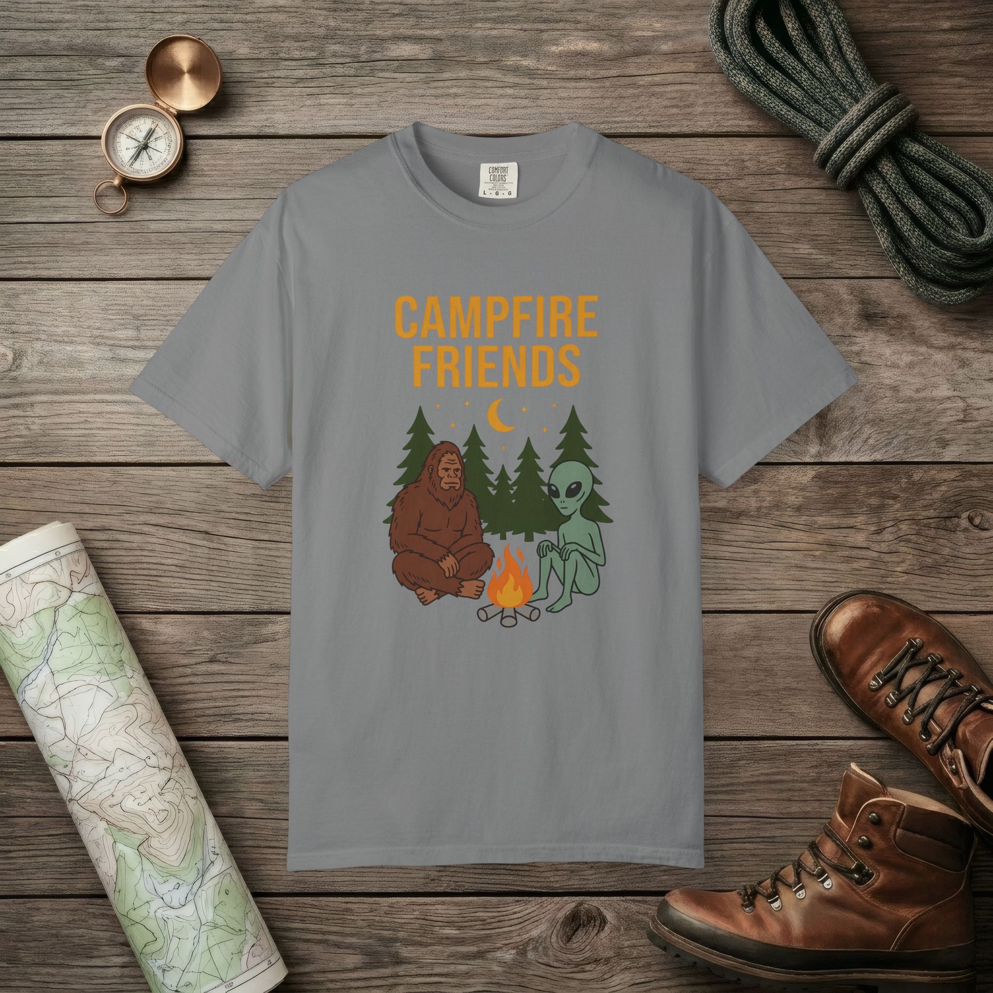 Bigfoot And Alien Campfire T-Shirt