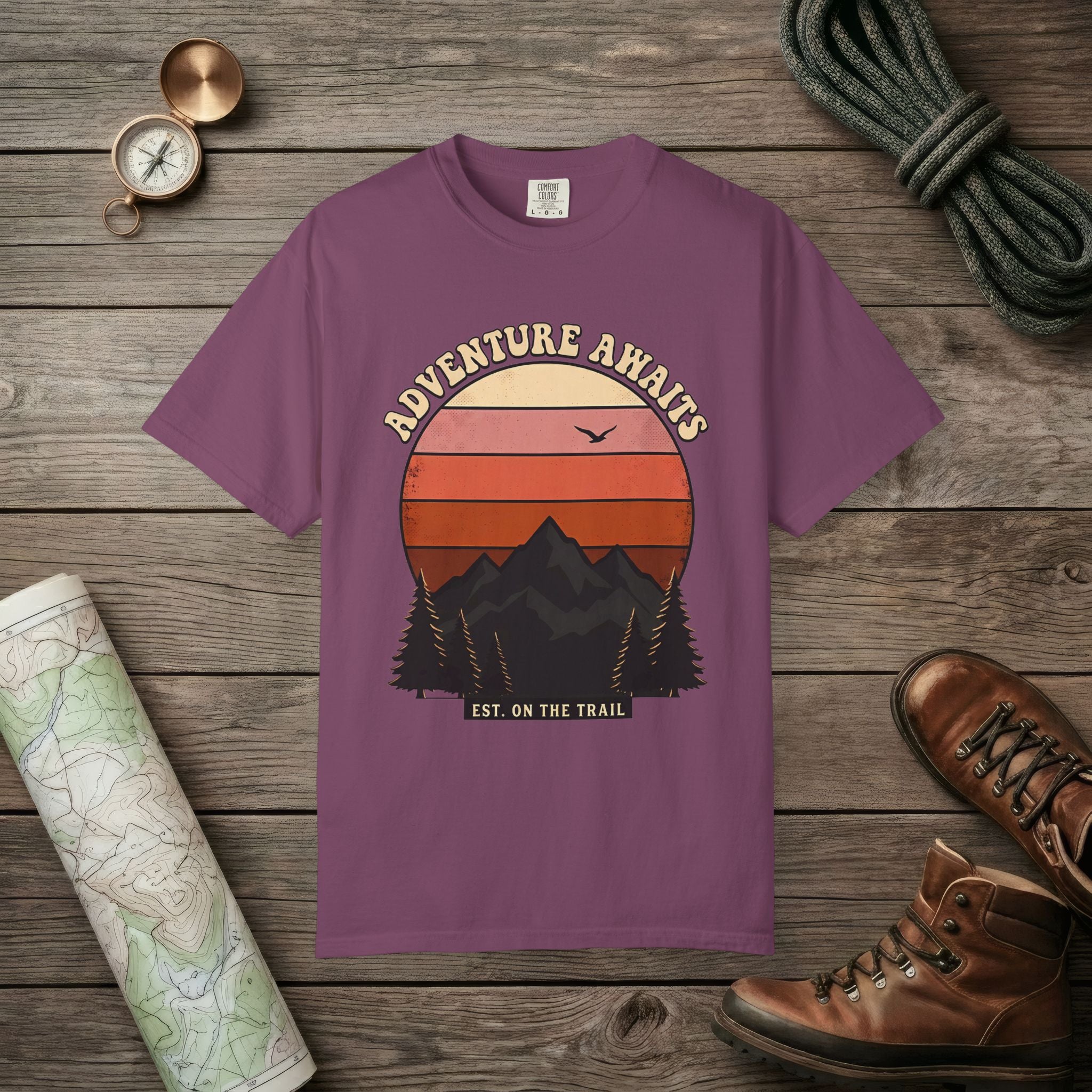 Adventure Awaits Retro Sunset T-Shirt