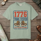 Bay color unisex graphic t-shirt with "1776 Trail Tested" design