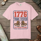 Blossom color unisex graphic t-shirt with "1776 Trail Tested" design
