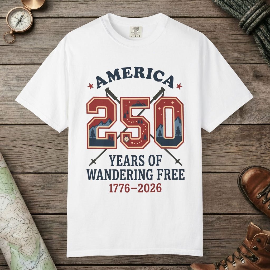 White color unisex graphic t-shirt with "250 Years" design