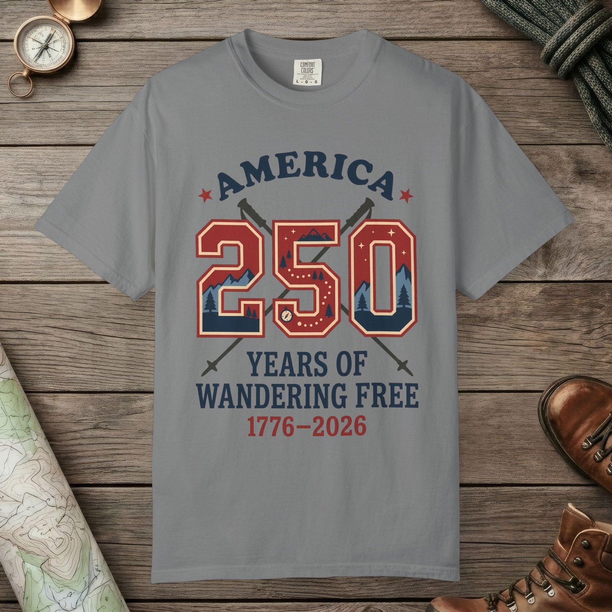 Grey color unisex graphic t-shirt with "250 Years" design