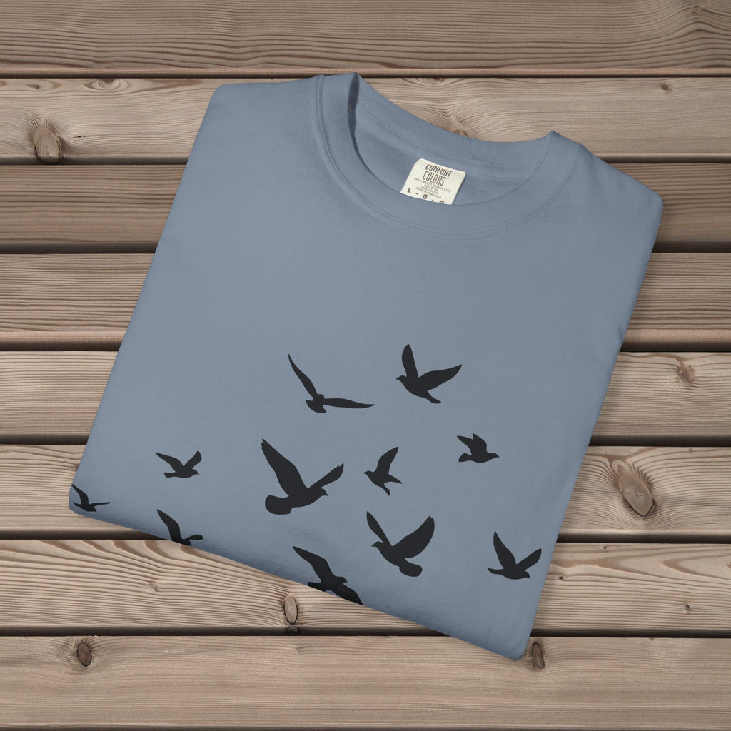 unisex graphic t-shirt with "Birds in Flight" design