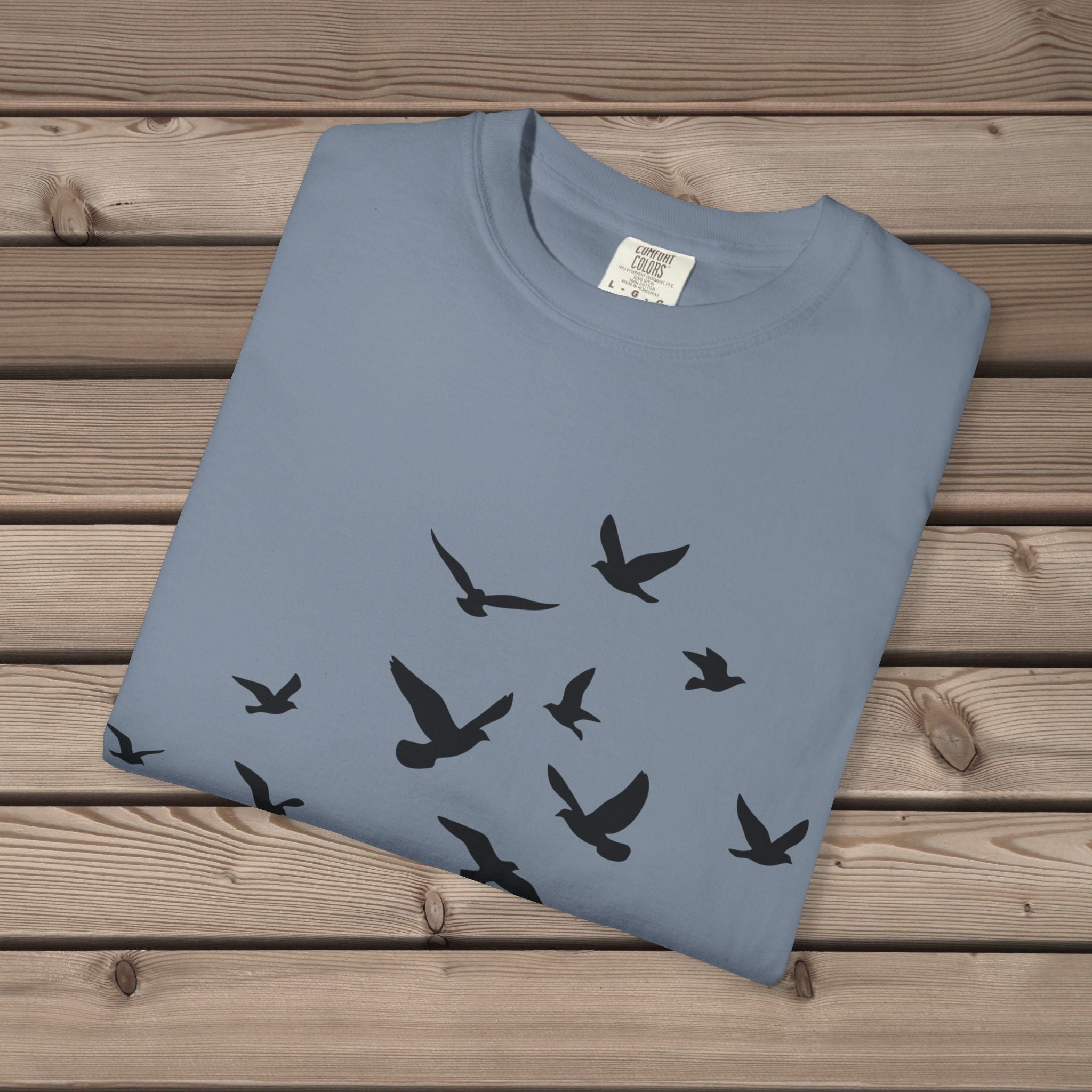 unisex graphic t-shirt with "Birds in Flight" design