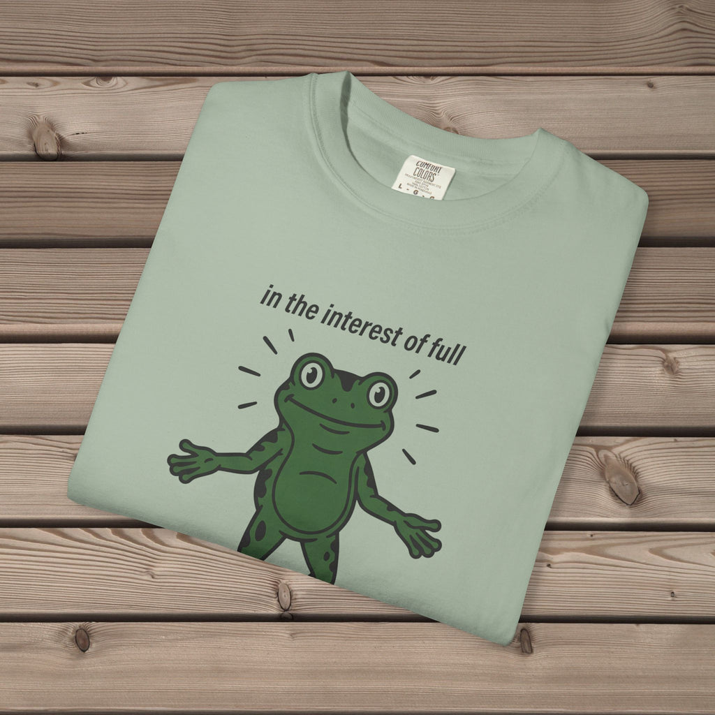 unisex graphic t-shirt with "Transparent About It Frog" design