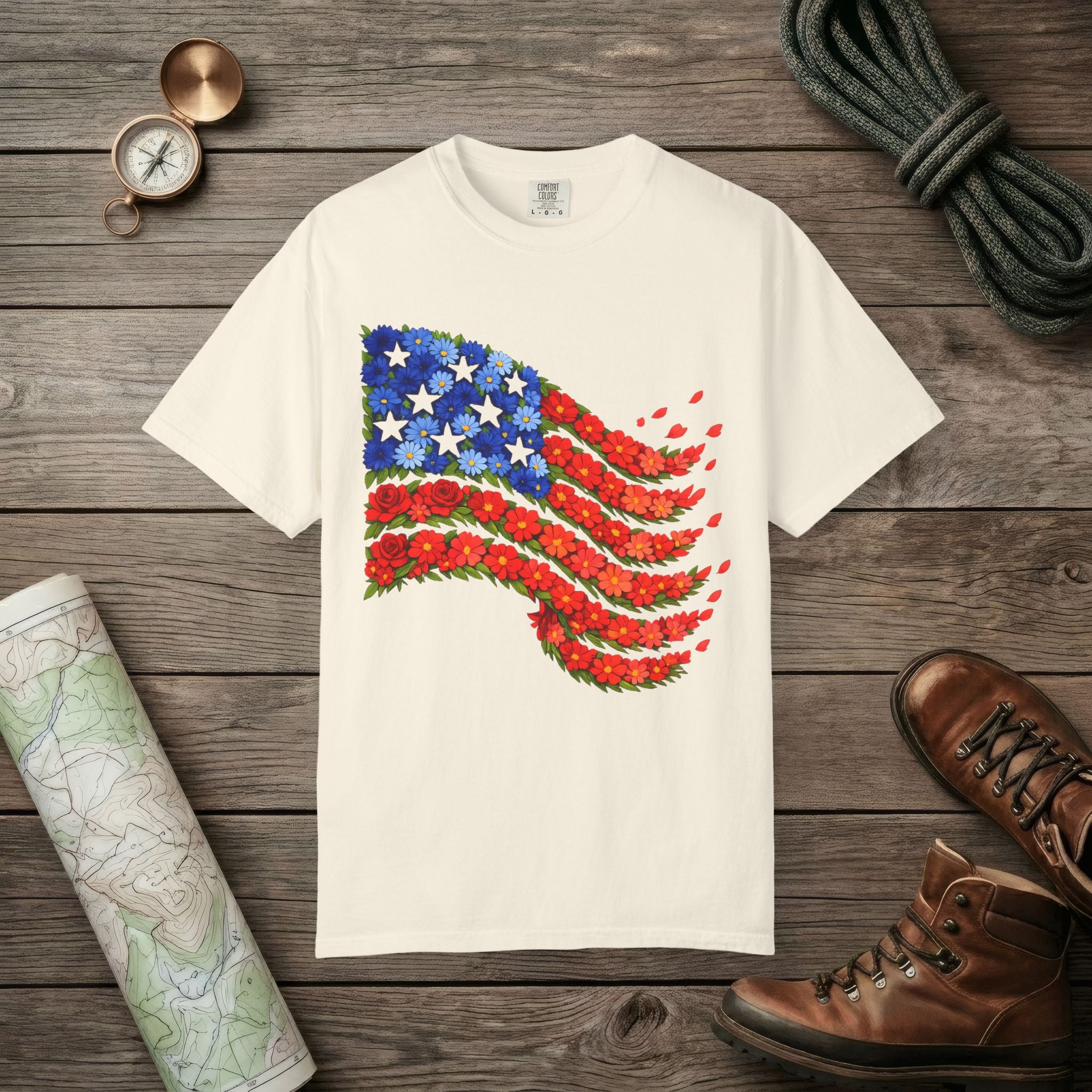 American Flag Flower T-Shirt
