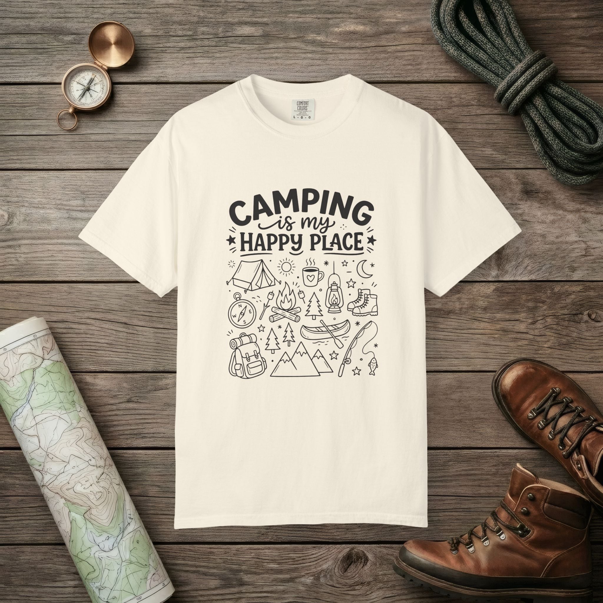 Camping Is My Happy Place Doodle T-Shirt