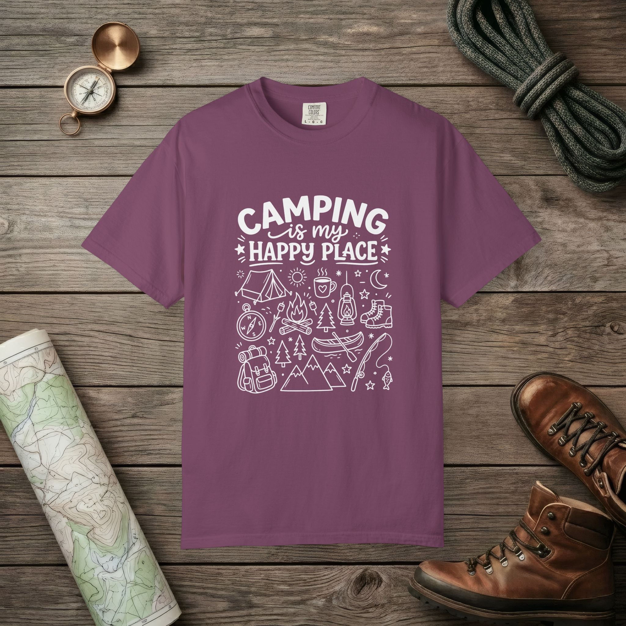 Camping Is My Happy Place Doodle T-Shirt