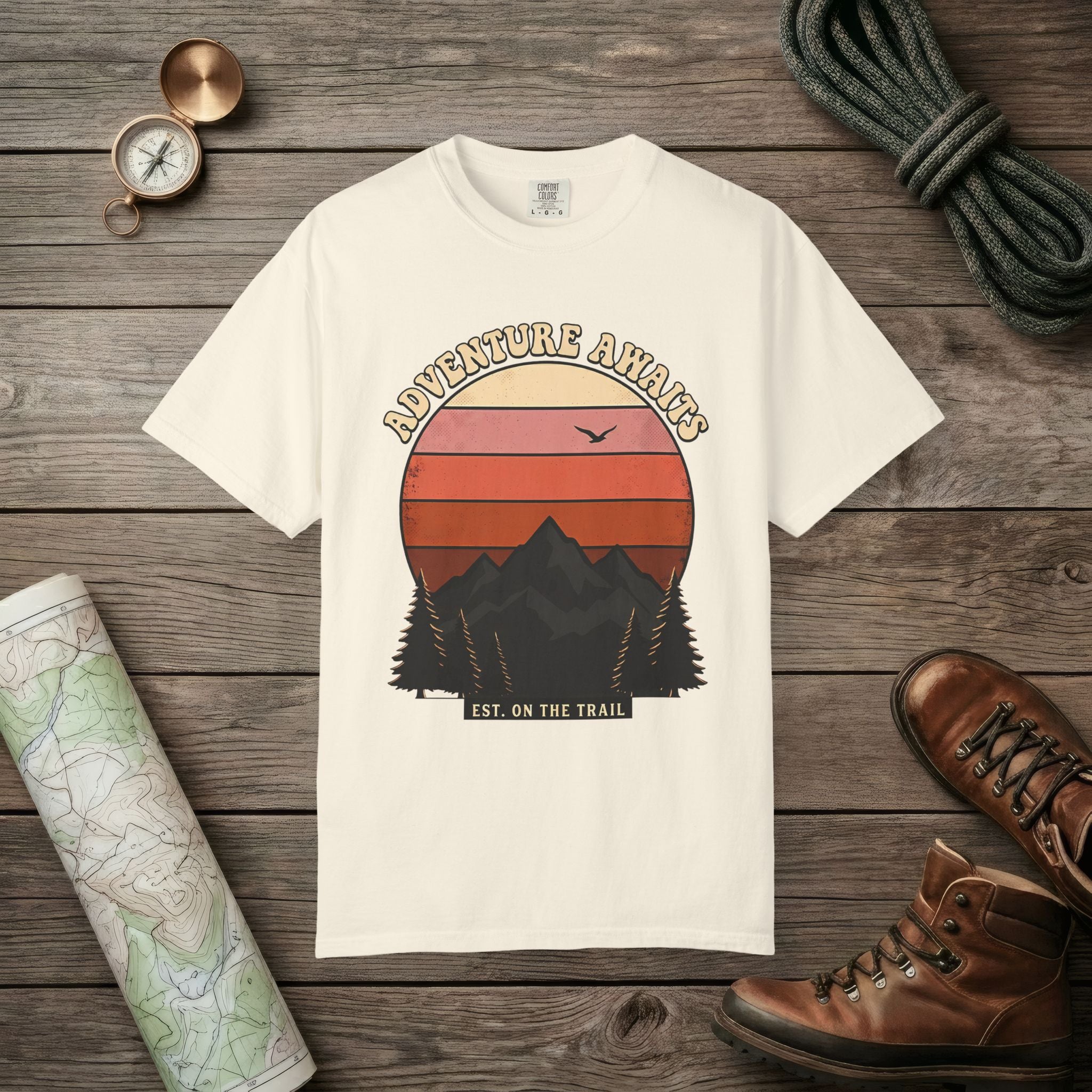 Adventure Awaits Retro Sunset T-Shirt