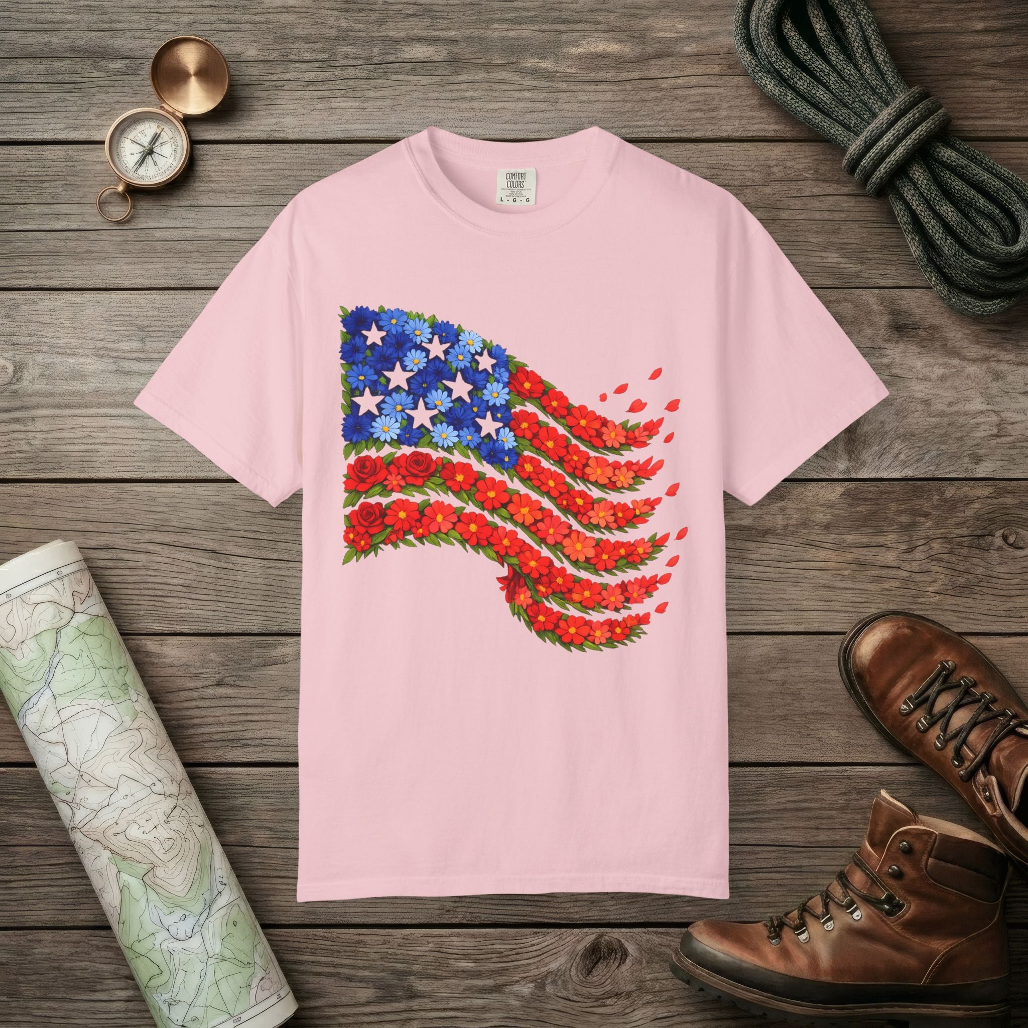 American Flag Flower T-Shirt
