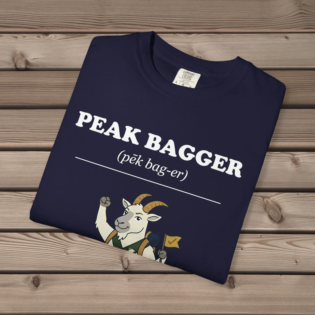 unisex graphic t-shirt with "Peak Bagger Definition" design