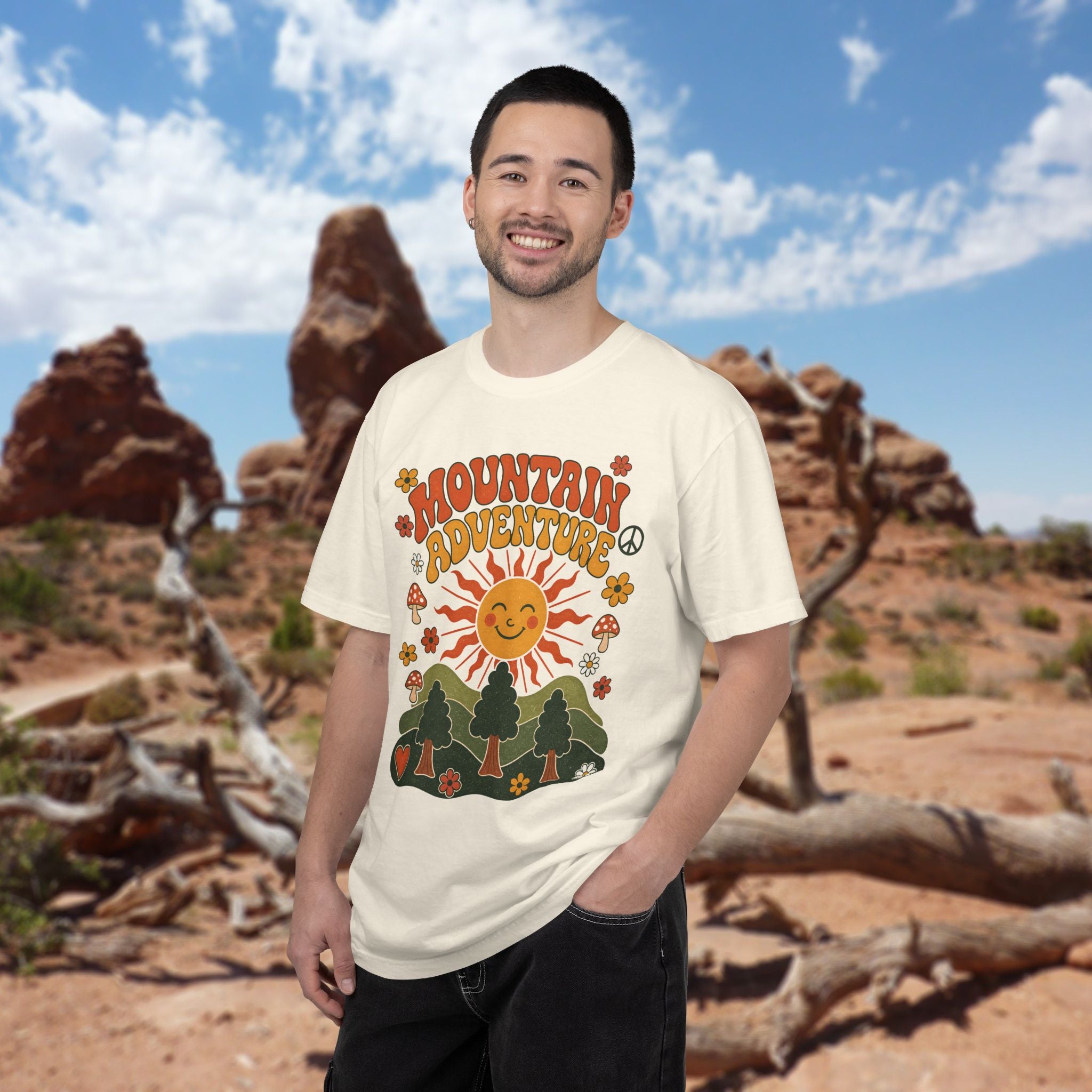 Retro Groovy Mountain Adventure T-Shirt