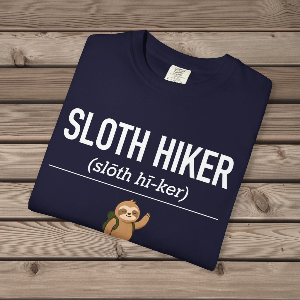unisex graphic t-shirt with "Sloth Hiker Definition" design