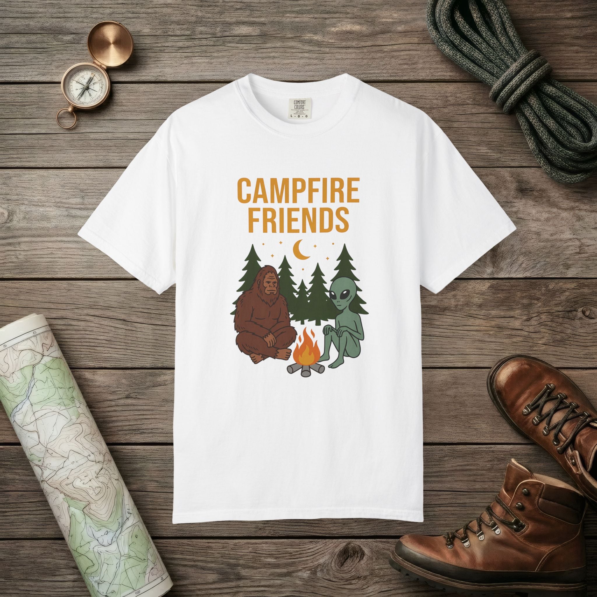 Bigfoot And Alien Campfire T-Shirt