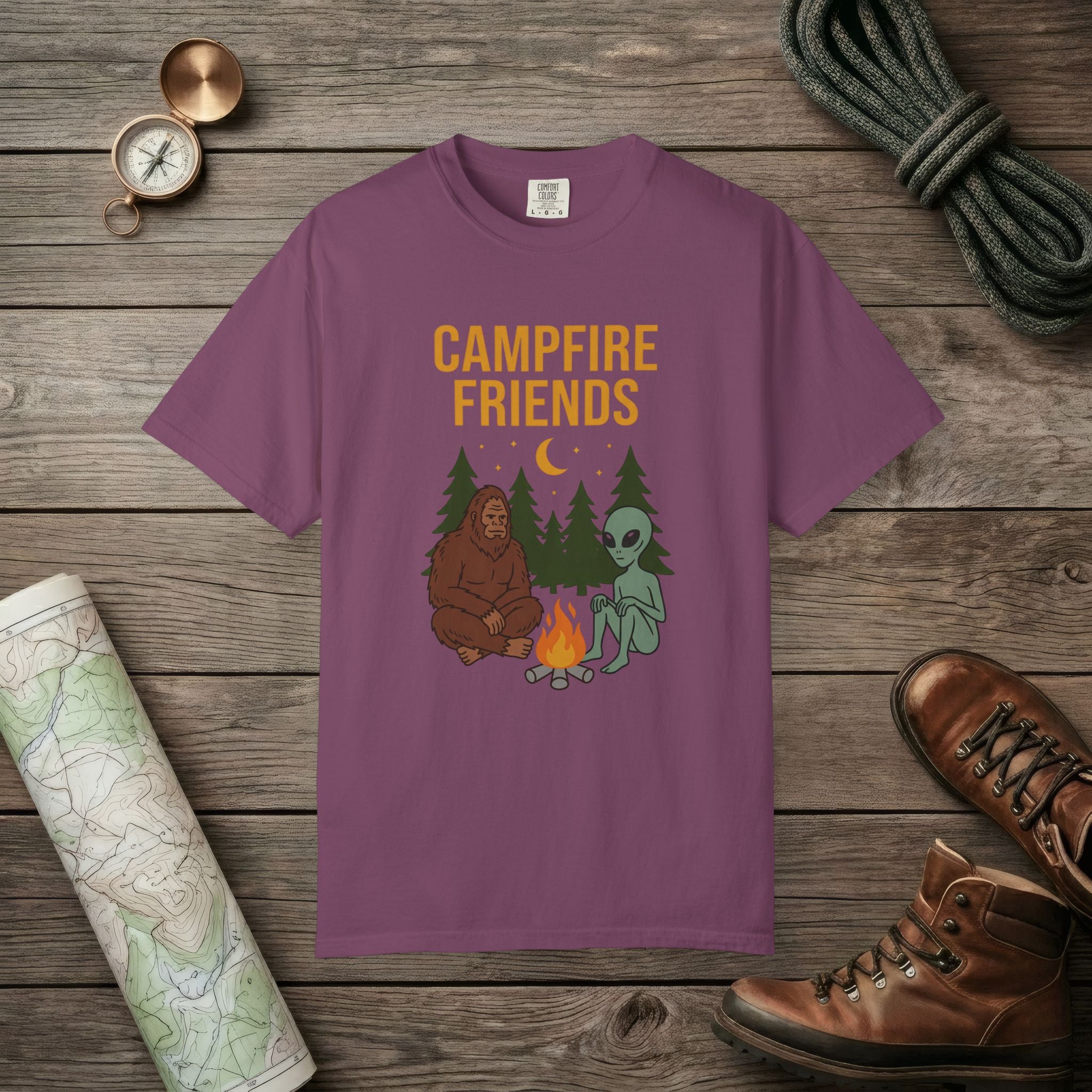 Bigfoot And Alien Campfire T-Shirt