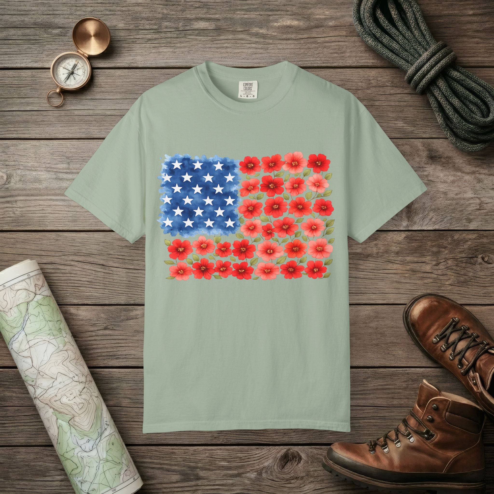 Flowerbed American Flag T-Shirt