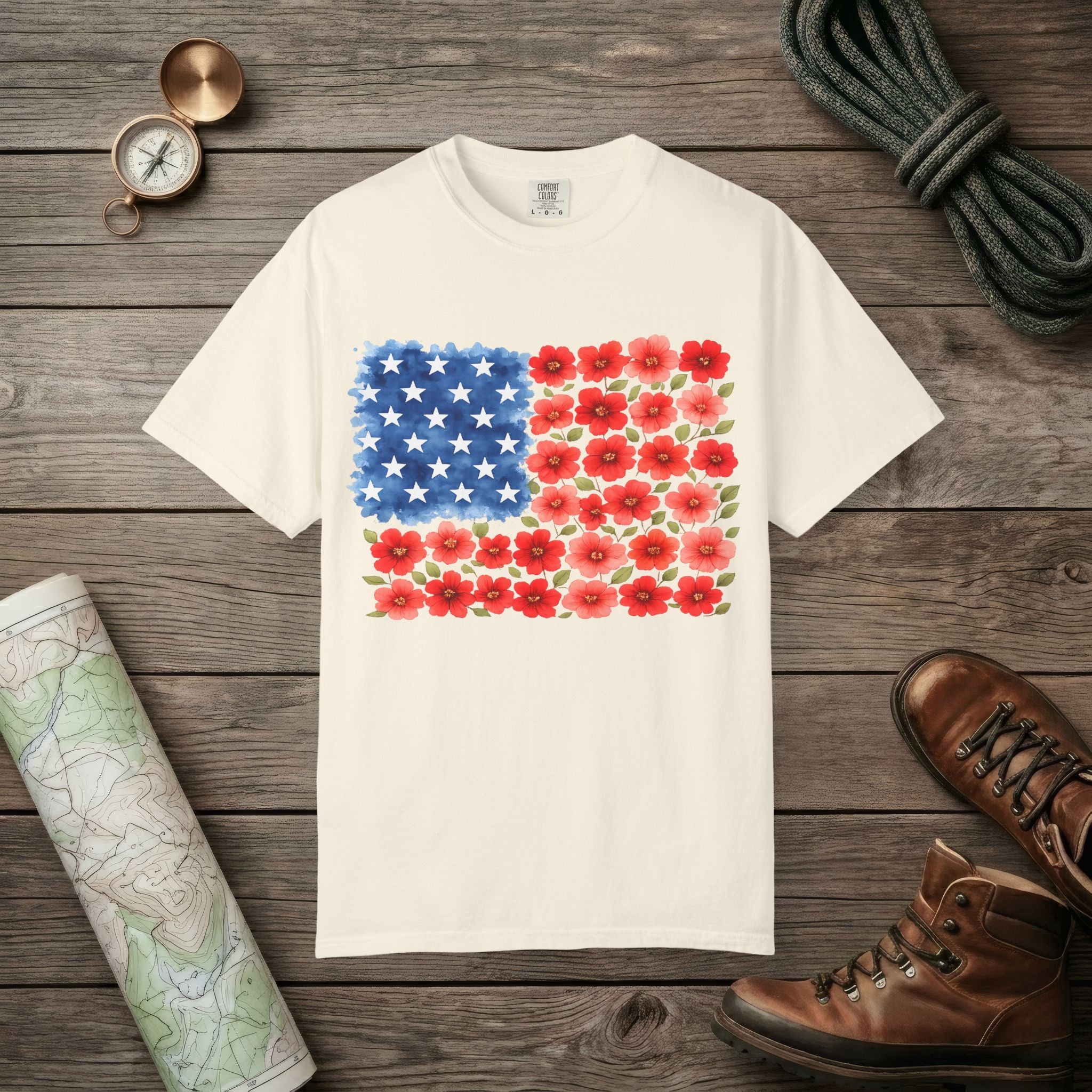 Flowerbed American Flag T-Shirt