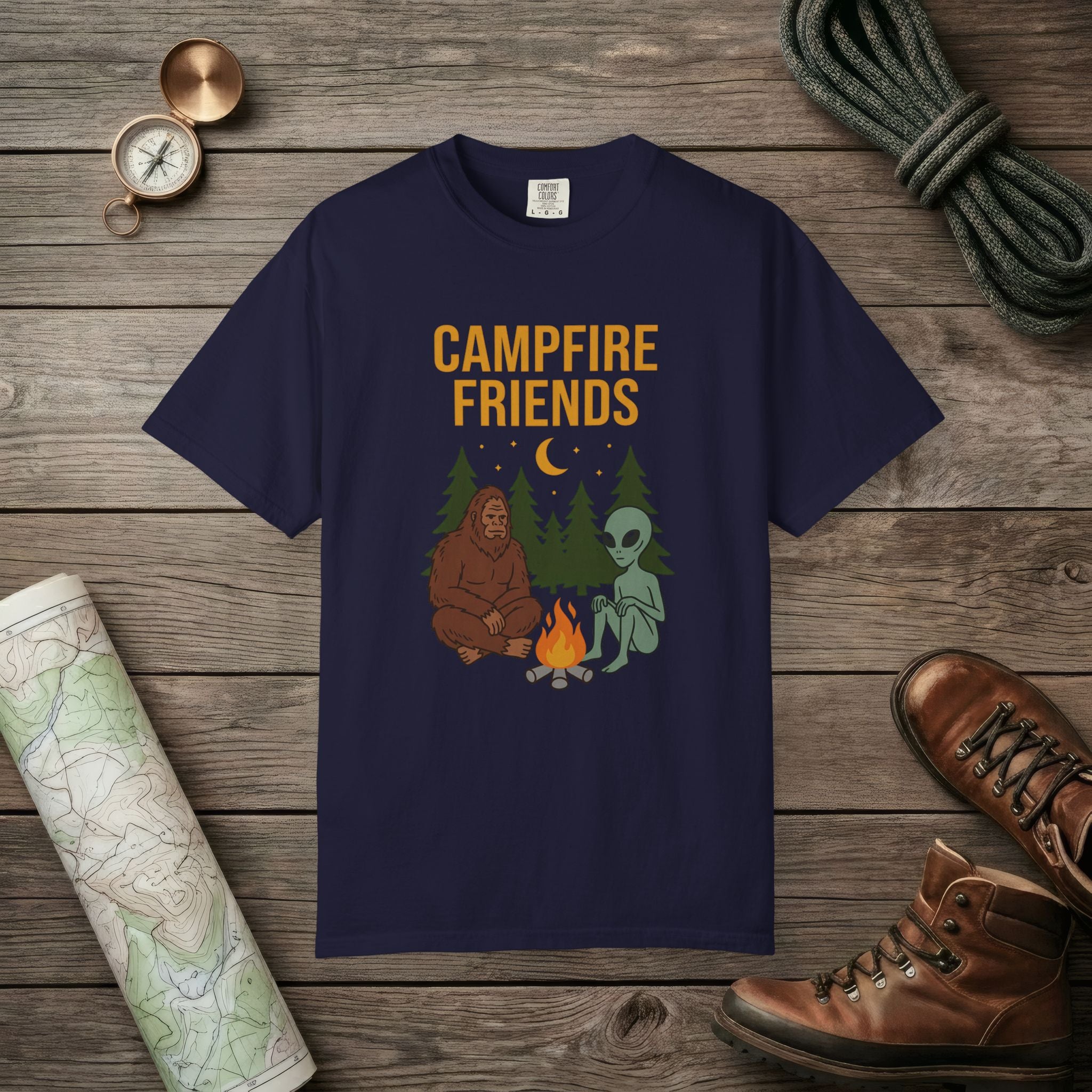 Bigfoot And Alien Campfire T-Shirt