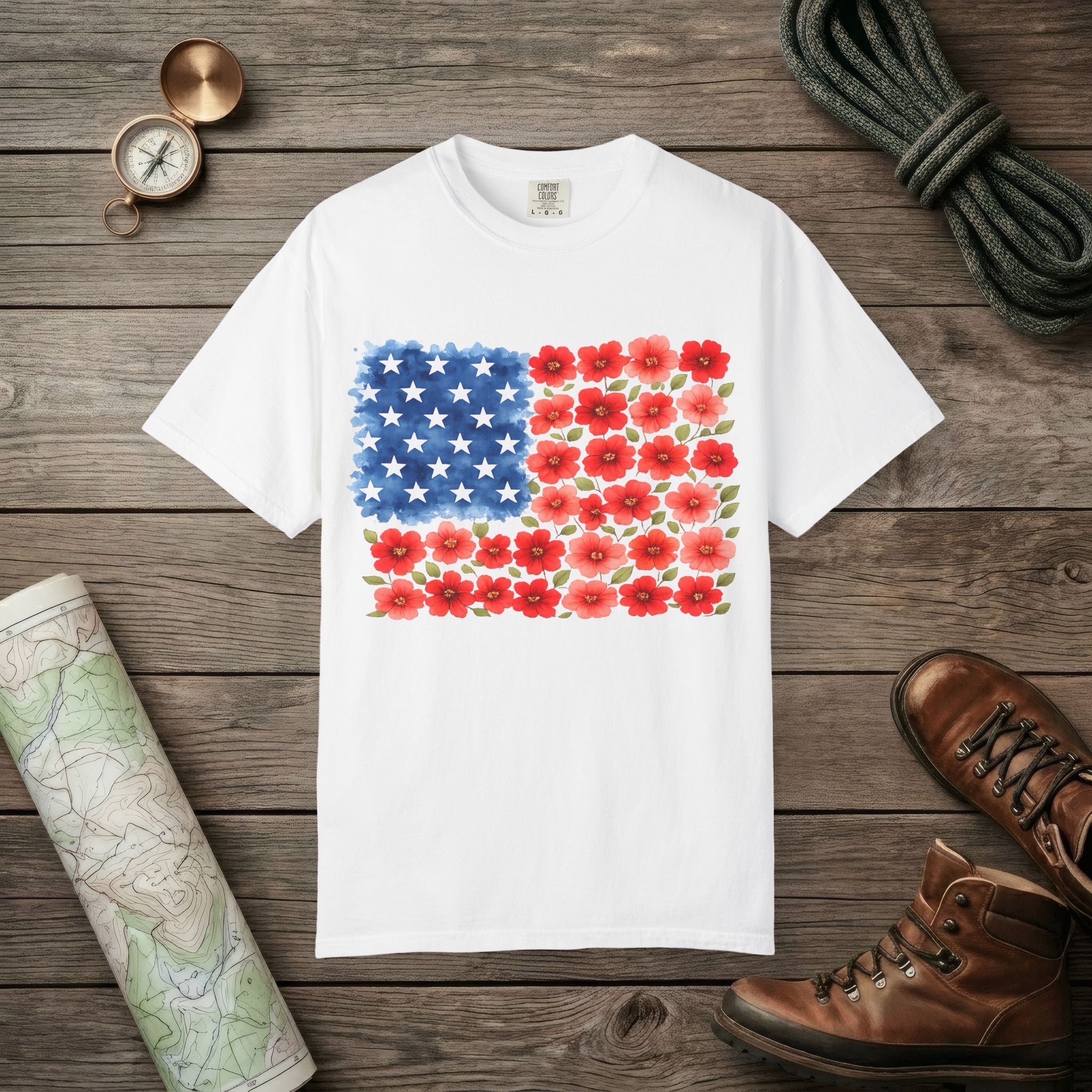 Flowerbed American Flag T-Shirt