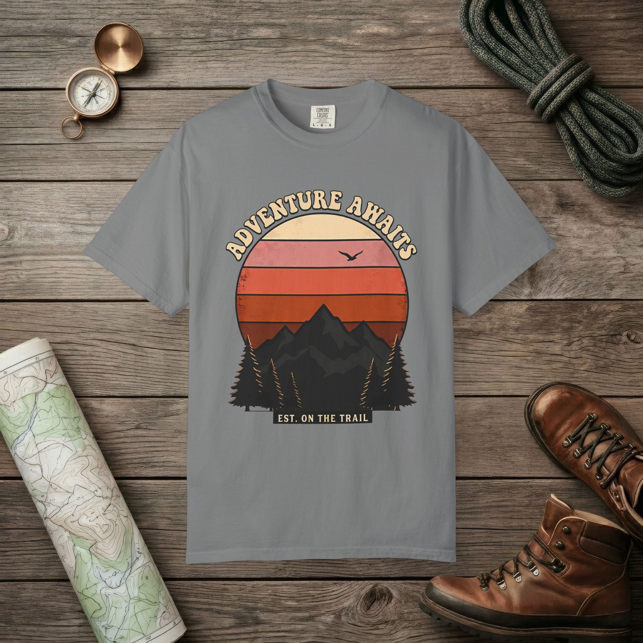 Adventure Awaits Retro Sunset T-Shirt