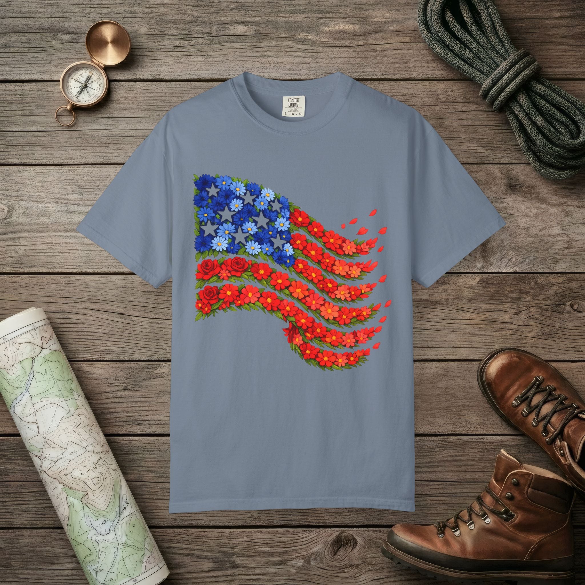 American Flag Flower T-Shirt