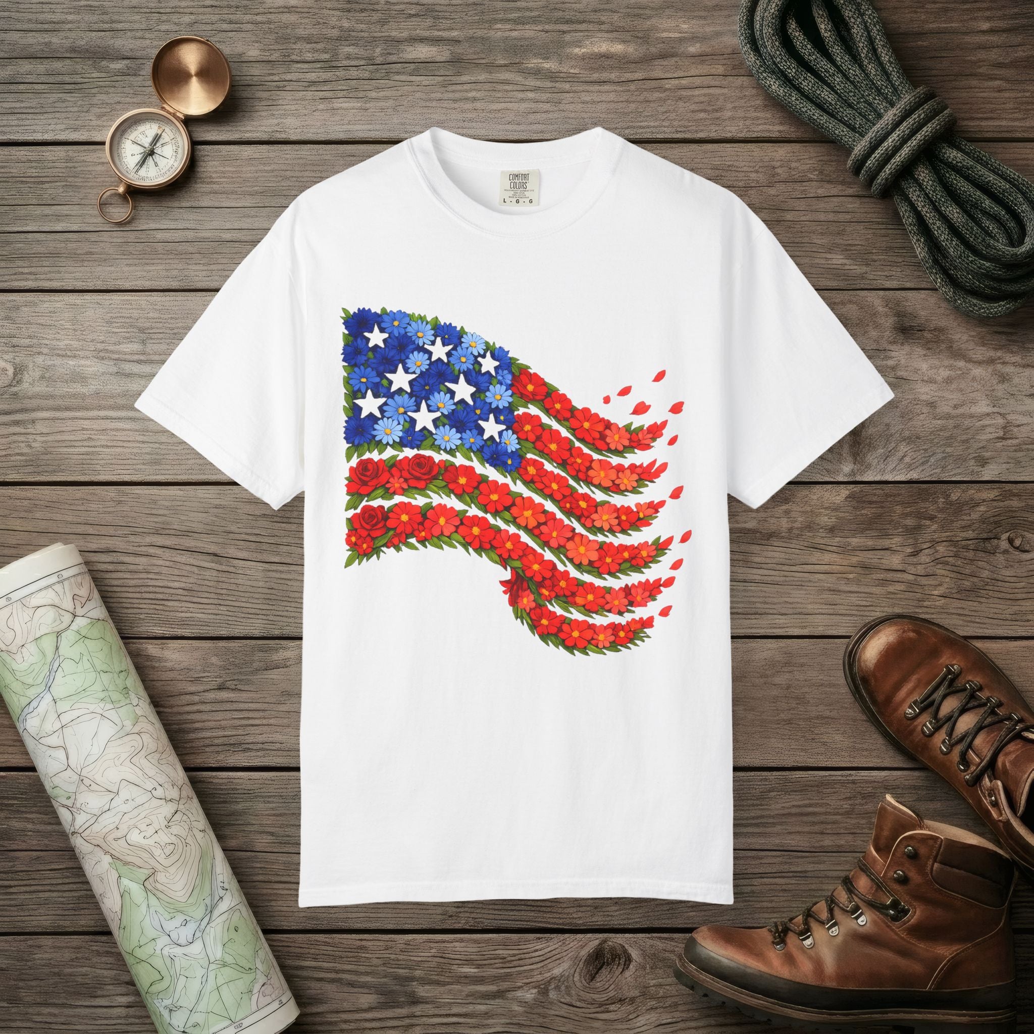 American Flag Flower T-Shirt