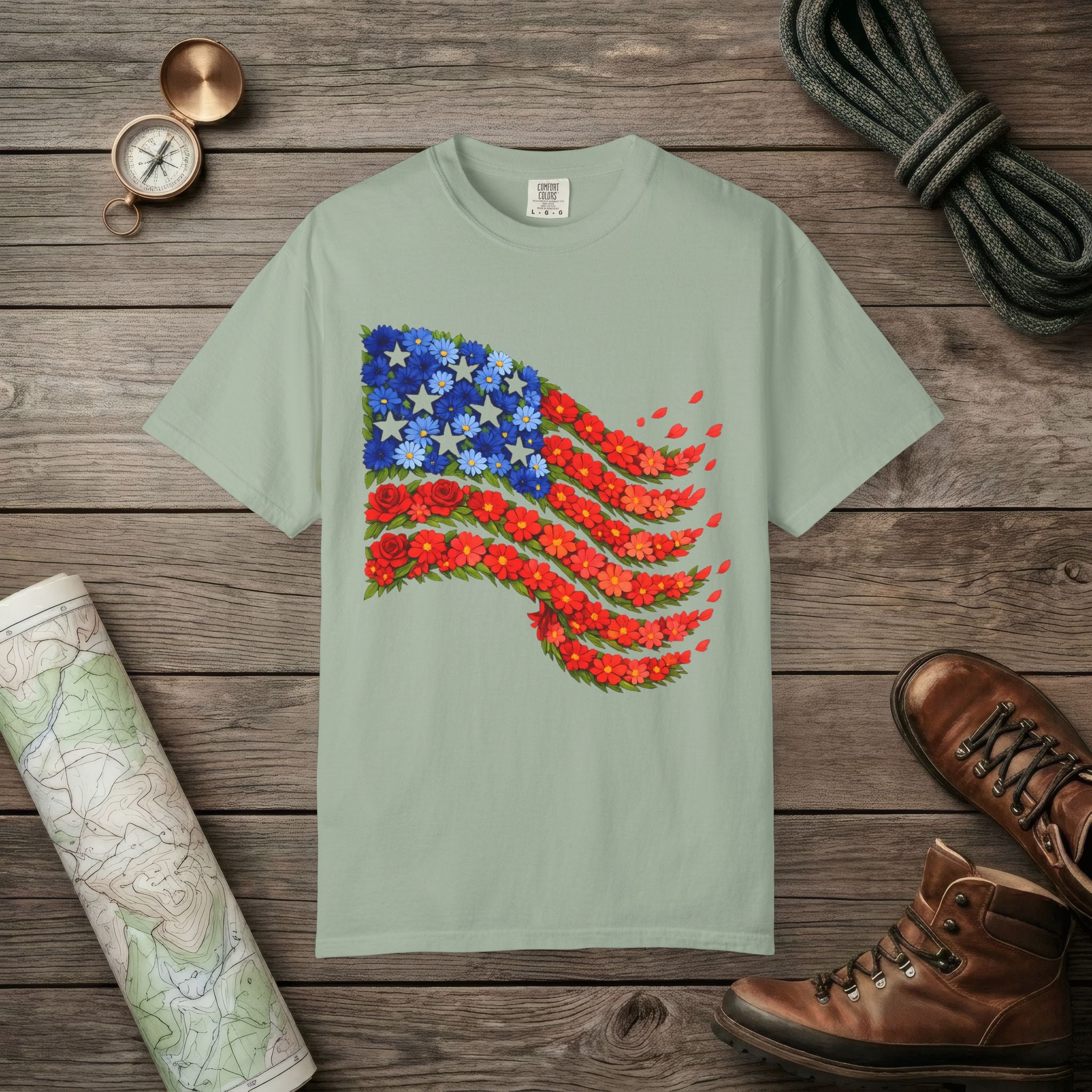 American Flag Flower T-Shirt