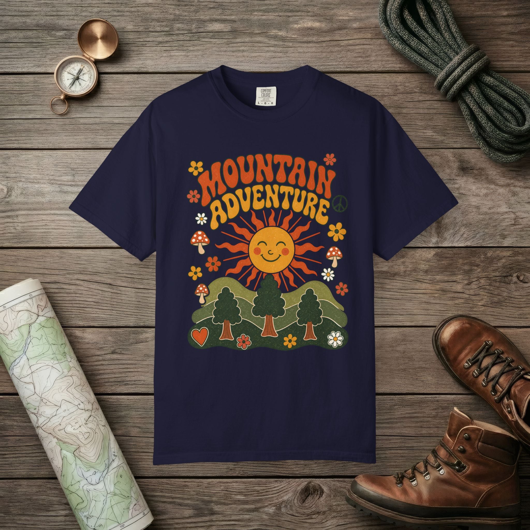 Retro Groovy Mountain Adventure T-Shirt