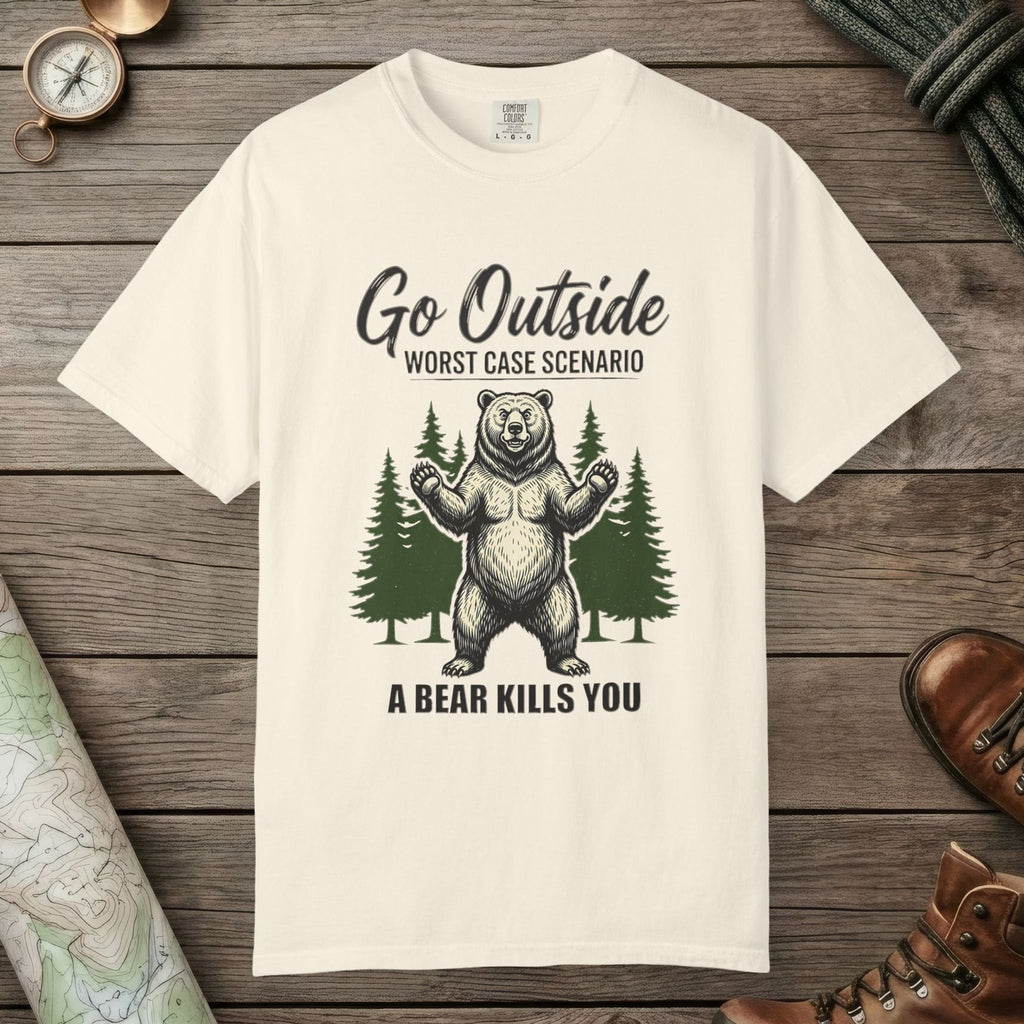 Ivory color unisex graphic t-shirt with "A Bear Kills You" design