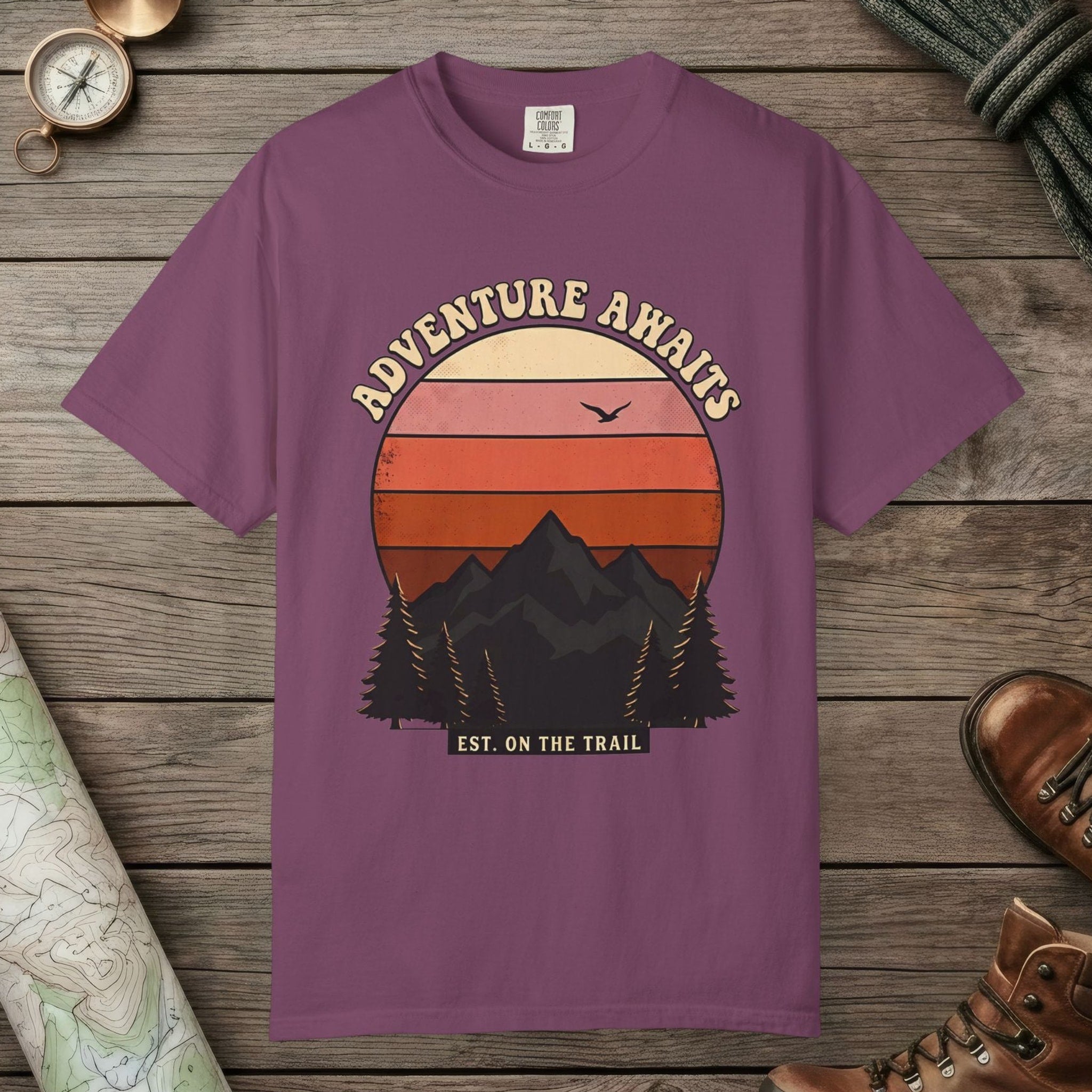 Adventure Awaits Retro Sunset T-Shirt