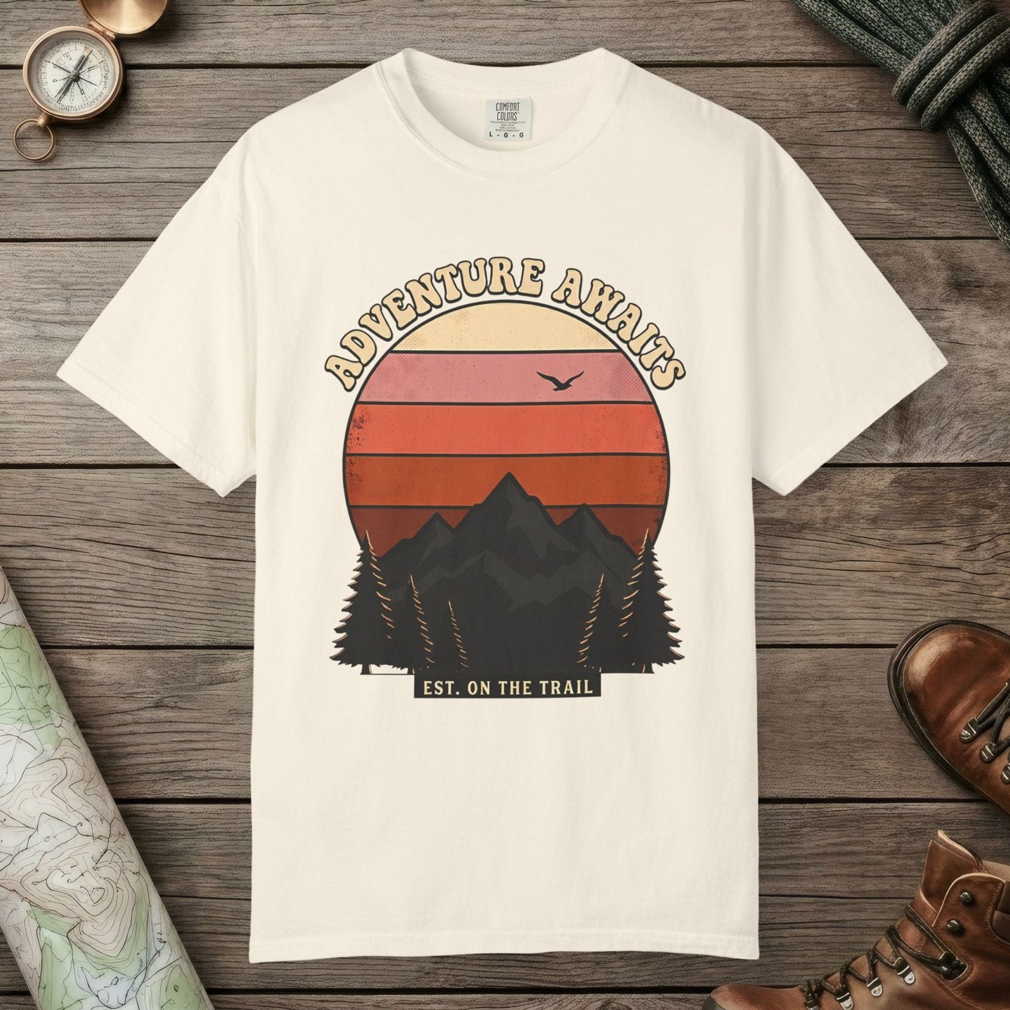 Adventure Awaits Retro Sunset T-Shirt
