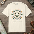 Ivory color unisex graphic t-shirt with "Alpine Peace Mandala" design
