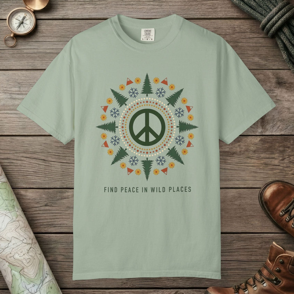 Bay color unisex graphic t-shirt with "Alpine Peace Mandala" design