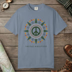Blue Jean color unisex graphic t-shirt with "Alpine Peace Mandala" design