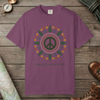 Berry color unisex graphic t-shirt with "Alpine Peace Mandala" design