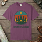 Berry color unisex graphic t-shirt with "Alpine Pine Sunset" design