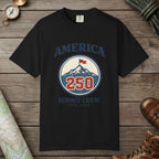 Black color unisex graphic t-shirt with "America 250" design