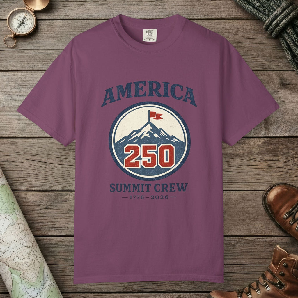 Berry color unisex graphic t-shirt with "America 250" design