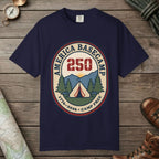True Navy color unisex graphic t-shirt with "America Basecamp" design