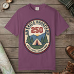 Berry color unisex graphic t-shirt with "America Basecamp" design