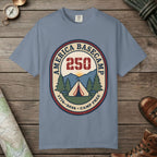 Blue Jean color unisex graphic t-shirt with "America Basecamp" design