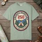 Bay color unisex graphic t-shirt with "America Basecamp" design
